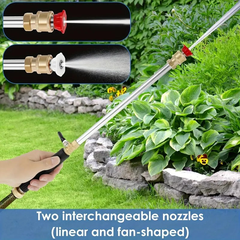 High-pressure water gun with 3 interchangeable nozzles - durable aluminum alloy