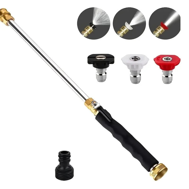 High-pressure water gun with 3 interchangeable nozzles - durable aluminum alloy