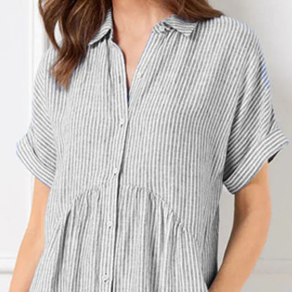 💎 50% OFF! 💎 Striped Lapel Button-Down Shirt Dress – Functional Pockets, Loose Fit & Timeless Elegance 🌟👗