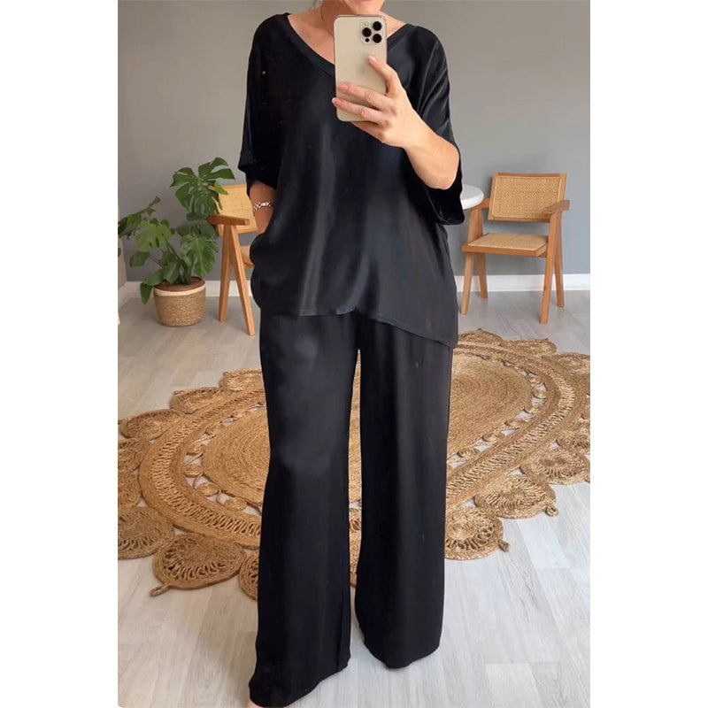 Loose Satin Women's Top & Pants Set