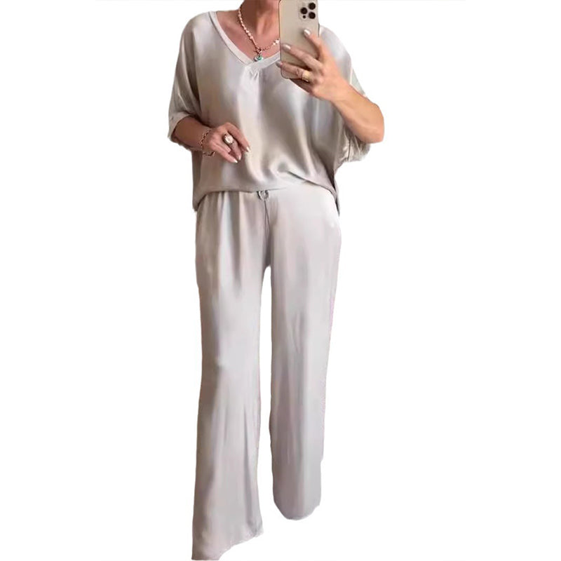Loose Satin Women's Top & Pants Set