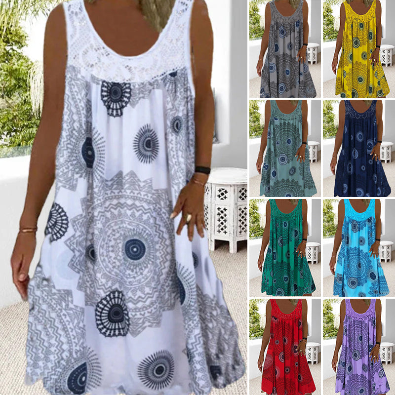 🌞2026 Summer New Arrivals🌸Women Summer O-Neck Sleeveless Print Dress