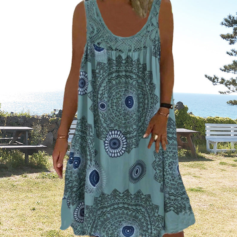 🌞2026 Summer New Arrivals🌸Women Summer O-Neck Sleeveless Print Dress