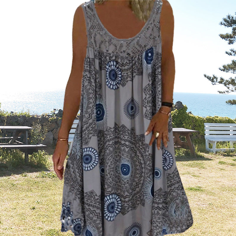 🌞2026 Summer New Arrivals🌸Women Summer O-Neck Sleeveless Print Dress