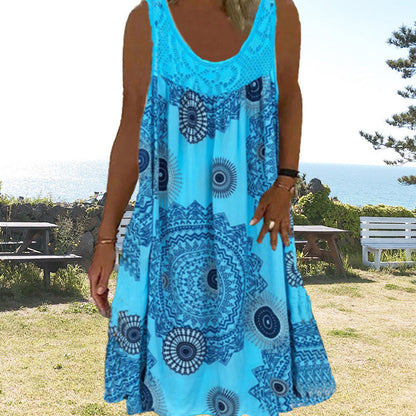 🌞2026 Summer New Arrivals🌸Women Summer O-Neck Sleeveless Print Dress