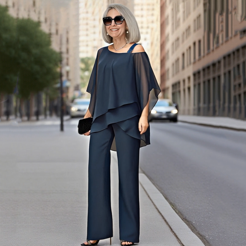 👚 50% OFF NOW! 💃 Women's Irregular Chiffon 2-Piece Set – Flowy Top & Wide-Leg Pants (M–3XL) 🌬️