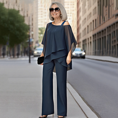 👚 50% OFF NOW! 💃 Women's Irregular Chiffon 2-Piece Set – Flowy Top & Wide-Leg Pants (M–3XL) 🌬️
