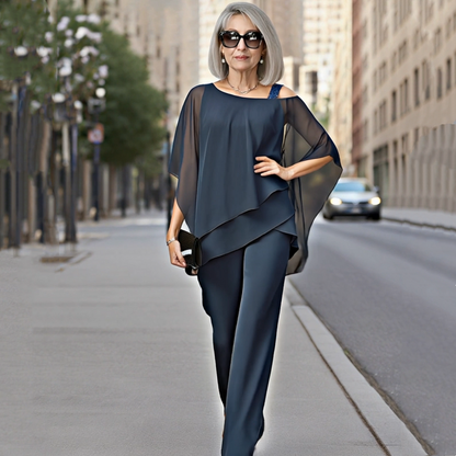 👚 50% OFF NOW! 💃 Women's Irregular Chiffon 2-Piece Set – Flowy Top & Wide-Leg Pants (M–3XL) 🌬️