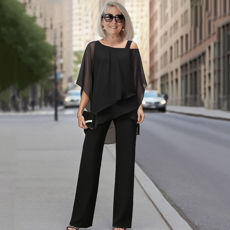 👚 50% OFF NOW! 💃 Women's Irregular Chiffon 2-Piece Set – Flowy Top & Wide-Leg Pants (M–3XL) 🌬️