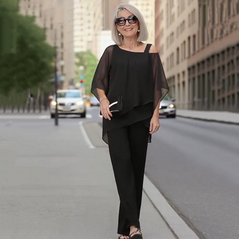 👚 50% OFF NOW! 💃 Women's Irregular Chiffon 2-Piece Set – Flowy Top & Wide-Leg Pants (M–3XL) 🌬️