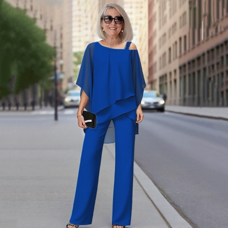 👚 50% OFF NOW! 💃 Women's Irregular Chiffon 2-Piece Set – Flowy Top & Wide-Leg Pants (M–3XL) 🌬️