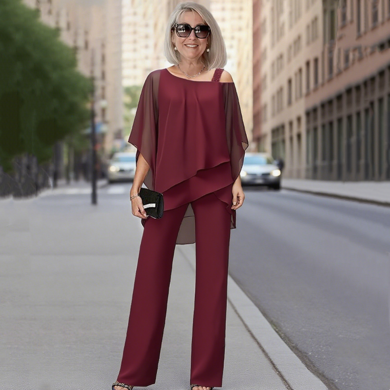 👚 50% OFF NOW! 💃 Women's Irregular Chiffon 2-Piece Set – Flowy Top & Wide-Leg Pants (M–3XL) 🌬️