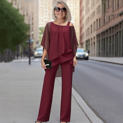 👚 50% OFF NOW! 💃 Women's Irregular Chiffon 2-Piece Set – Flowy Top & Wide-Leg Pants (M–3XL) 🌬️
