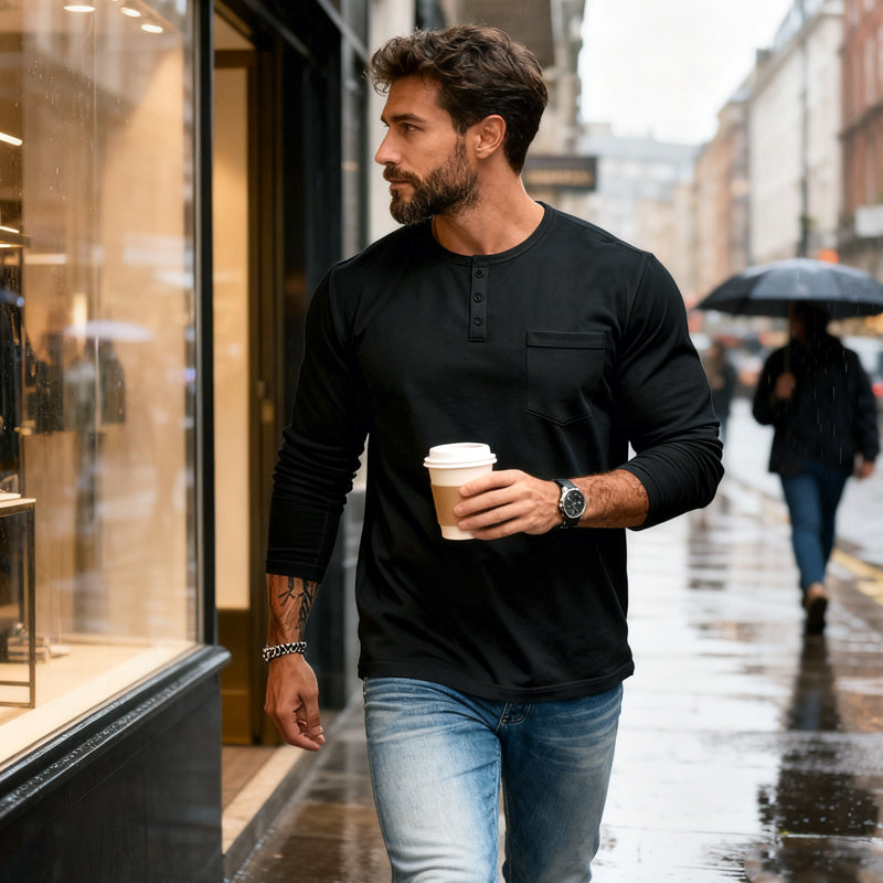 😎New Arrival🔥Men’s Slim Fit Henley Long Sleeve T-Shirt