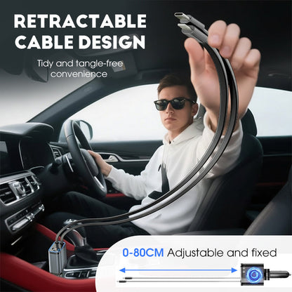 ⏳Time-Limited Special⏰Ultra-fast 4-in-1 Car Charger 90W – With Retractable Cables & Ambient Starlight