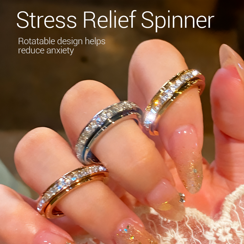 📢📢55%  OFF !! ⏰Titanium Steel Rotatable Spinner Ring with Zirconia