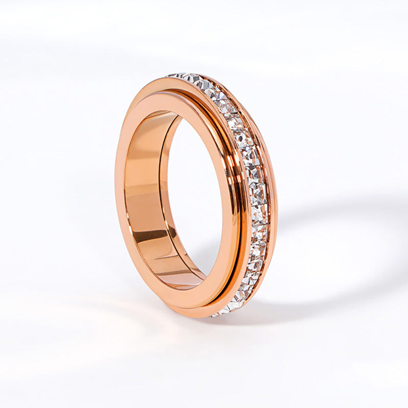 📢📢55%  OFF !! ⏰Titanium Steel Rotatable Spinner Ring with Zirconia