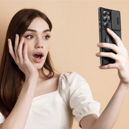💎 50% OFF! 💎 Magnetic Stand Phone Case for Samsung – Slide Camera Cover, 360° Ring Grip & Kickstand, Full Protection 📱