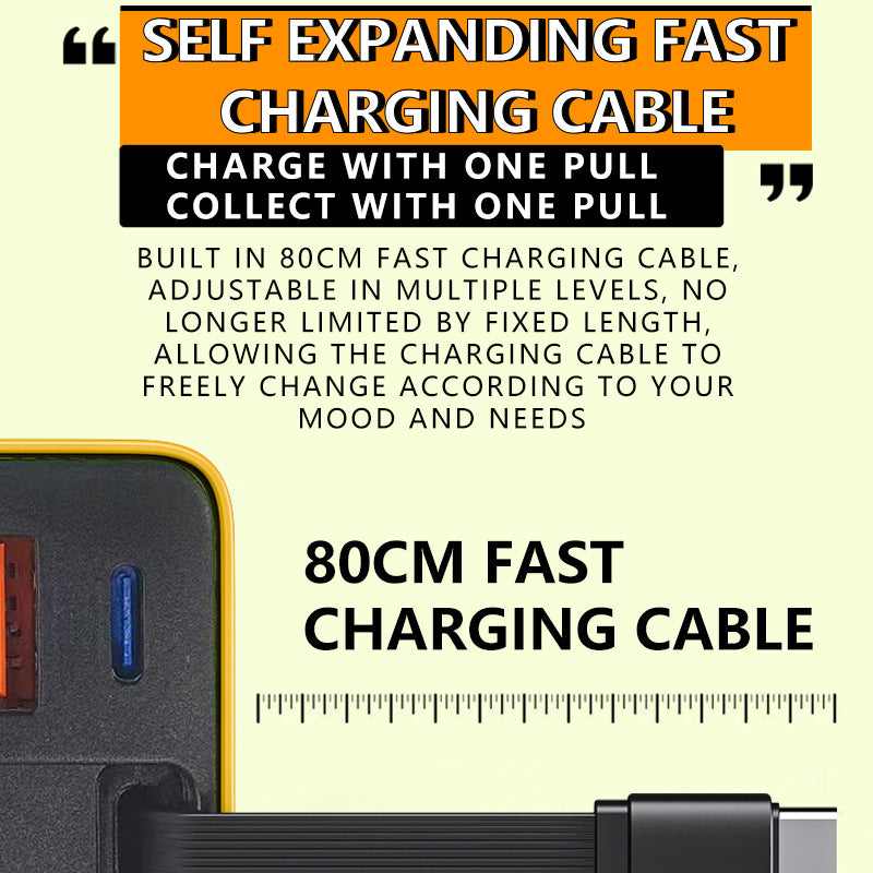 ⚡ 65W Fast Charger with Built-In Retractable USB-C Cable