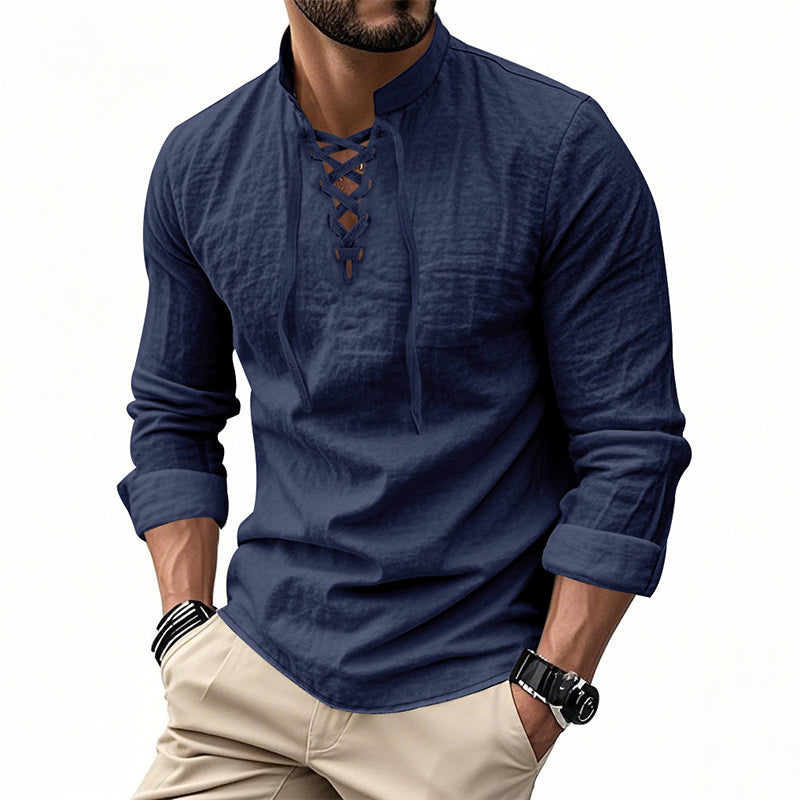 🧥Men's Casual Lace-Up Shirt – Smart in seconds! No-tie modern collar, soft breathable cotton. Effortless style for coffee dates or Sunday roasts. ☕👴