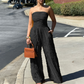 Strapless Crinkle Wide-Leg Jumpsuit