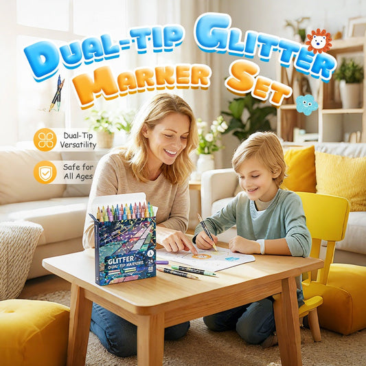 🥳2026 HOT SALE💞50K+ SOLD!🎁24 Colors Dual-Tip Glitter Marker Set