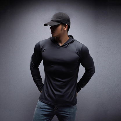 💪 Men’s Stretch-Fit Long Sleeve Fitness Hoodie – Comfortable, Breathable & Perfect for Workouts ⚡🏋️‍♂️