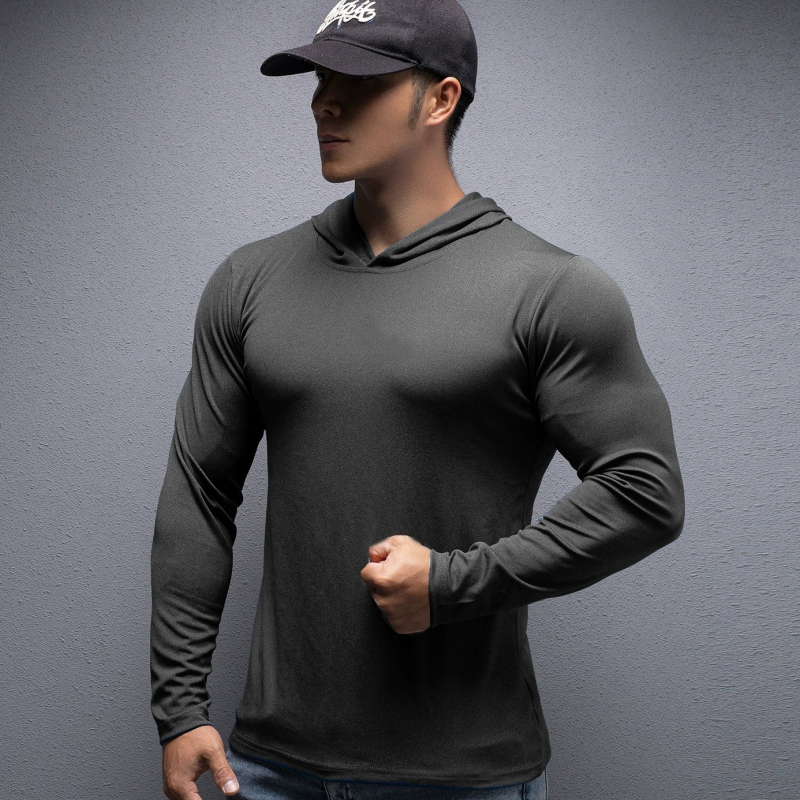 💪 Men’s Stretch-Fit Long Sleeve Fitness Hoodie – Comfortable, Breathable & Perfect for Workouts ⚡🏋️‍♂️