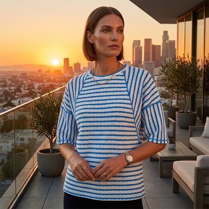 🔥 50% OFF NOW! 👕 Women's Striped Relaxed Fit T-Shirt – Timeless Comfort & Effortless Style 🌟👖