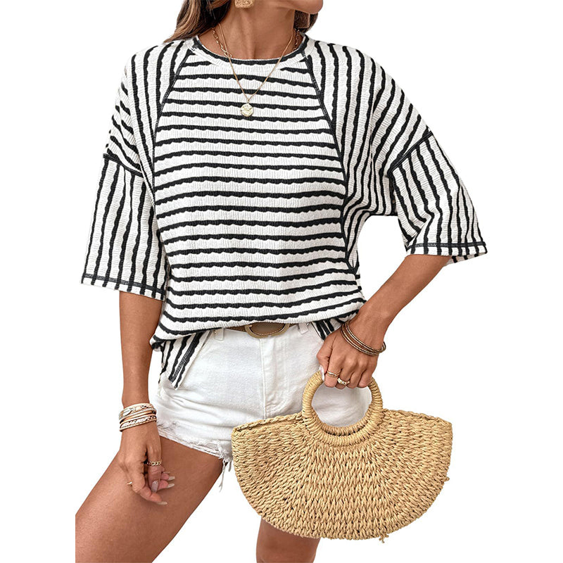 🔥 50% OFF NOW! 👕 Women's Striped Relaxed Fit T-Shirt – Timeless Comfort & Effortless Style 🌟👖