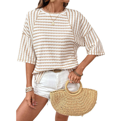 🔥 50% OFF NOW! 👕 Women's Striped Relaxed Fit T-Shirt – Timeless Comfort & Effortless Style 🌟👖