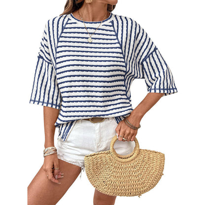 🔥 50% OFF NOW! 👕 Women's Striped Relaxed Fit T-Shirt – Timeless Comfort & Effortless Style 🌟👖
