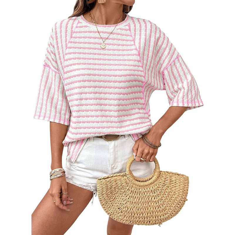 🔥 50% OFF NOW! 👕 Women's Striped Relaxed Fit T-Shirt – Timeless Comfort & Effortless Style 🌟👖