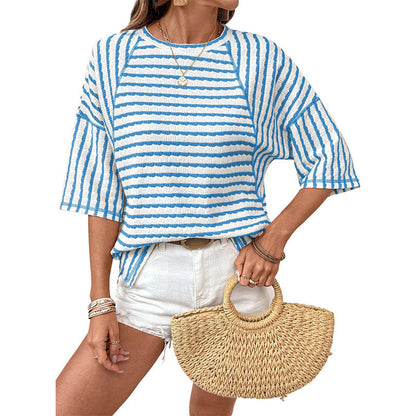 🔥 50% OFF NOW! 👕 Women's Striped Relaxed Fit T-Shirt – Timeless Comfort & Effortless Style 🌟👖