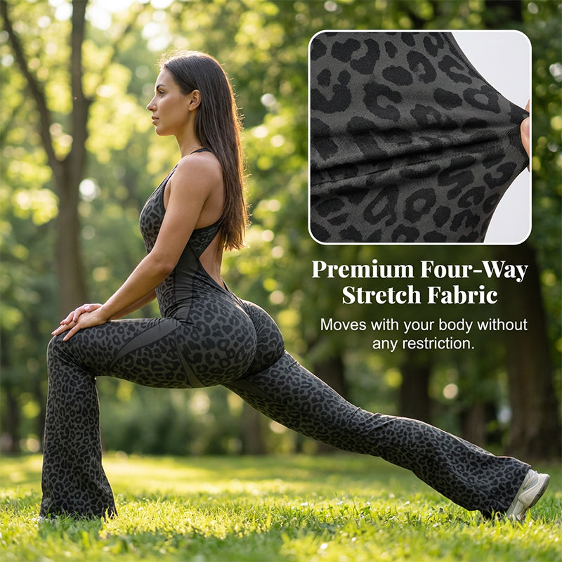 Women's Cheetah Print Workout Jumpsuit with Built-in Bra