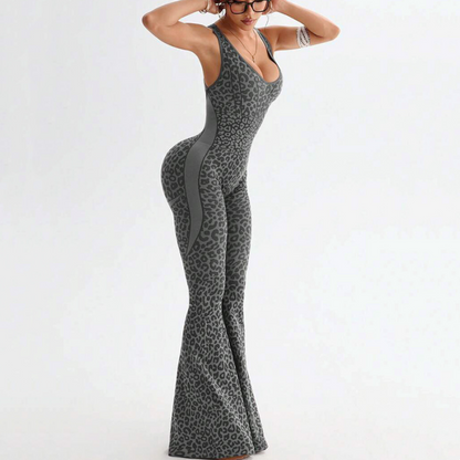 Women's Cheetah Print Workout Jumpsuit with Built-in Bra