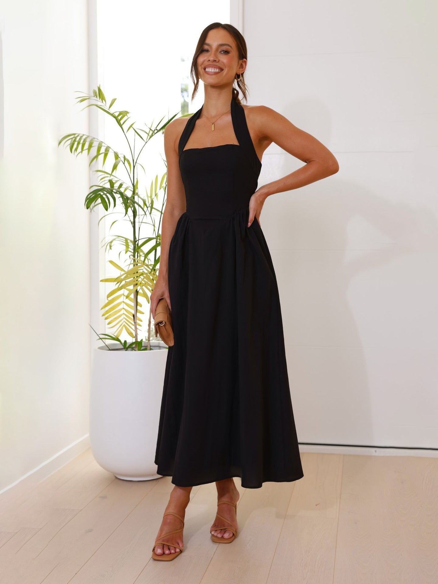 🎉Hot Sale💃Women's Square Neck Slimming Waist Hanging Neck Backless Dresses