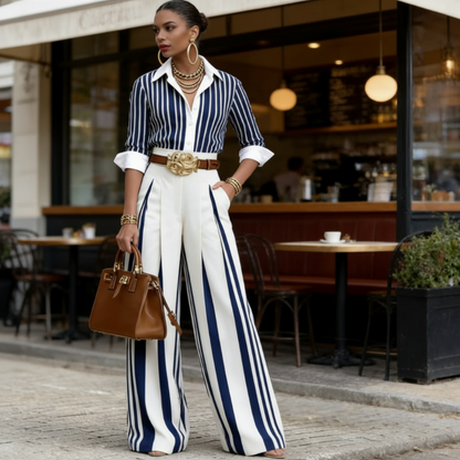 ⏰🔥LIMITED TIME 50% OFF! 💐 Shirt & Wide-Leg Pants Set – Slimming Silhouette & Trendy Look 🔥👗