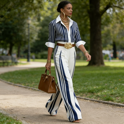 ⏰🔥LIMITED TIME 50% OFF! 💐 Shirt & Wide-Leg Pants Set – Slimming Silhouette & Trendy Look 🔥👗