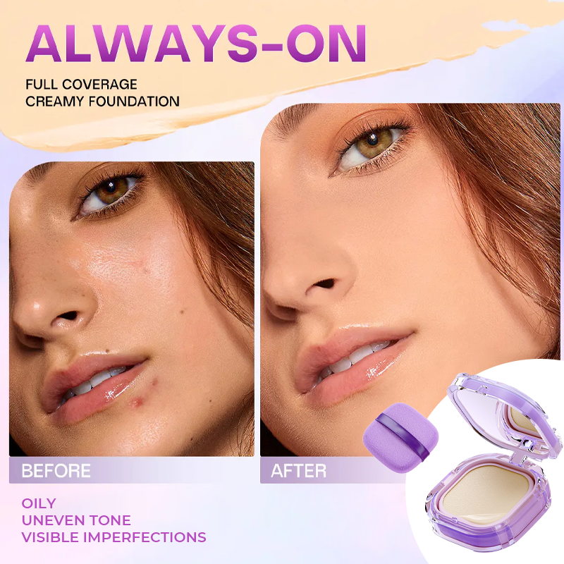 💜 Cream Foundation with Mushroom Makeup Brush