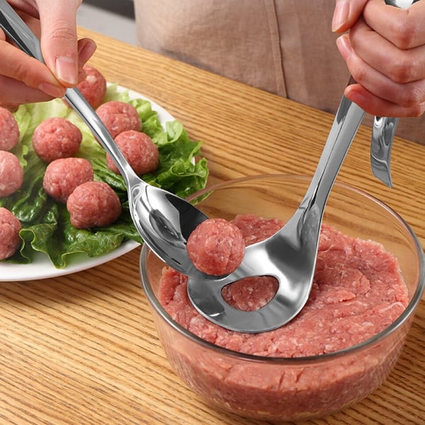 🍳50% OFF NOW! Stainless Steel Meatball Maker Spoon, Non‑Stick Scoop & Drain Meat Ball Mold Spoon, Food‑Grade Meat Baller Tool for Quick Mess‑Free Homemade Meatballs