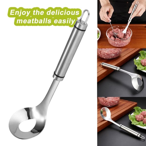 🍳50% OFF NOW! Stainless Steel Meatball Maker Spoon, Non‑Stick Scoop & Drain Meat Ball Mold Spoon, Food‑Grade Meat Baller Tool for Quick Mess‑Free Homemade Meatballs