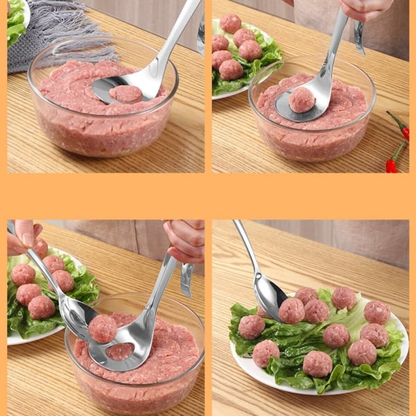 🍳50% OFF NOW! Stainless Steel Meatball Maker Spoon, Non‑Stick Scoop & Drain Meat Ball Mold Spoon, Food‑Grade Meat Baller Tool for Quick Mess‑Free Homemade Meatballs