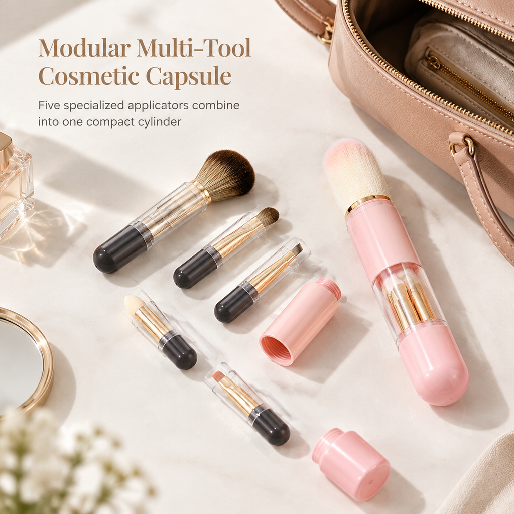 💄 Retractable Multi-Tool Travel Makeup Brush Set