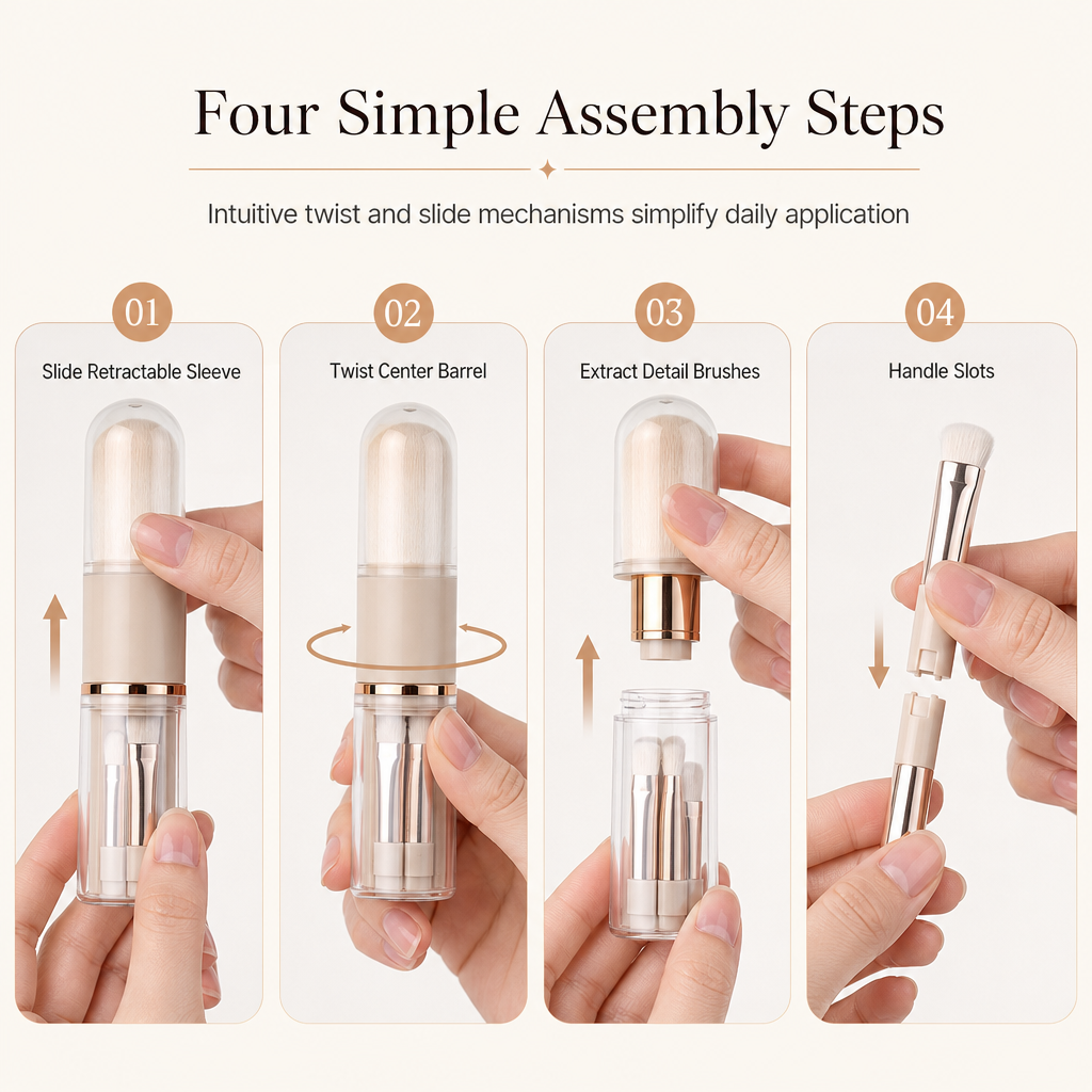 💄 Retractable Multi-Tool Travel Makeup Brush Set