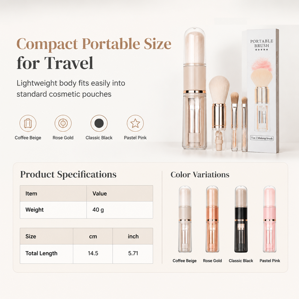 💄 Retractable Multi-Tool Travel Makeup Brush Set
