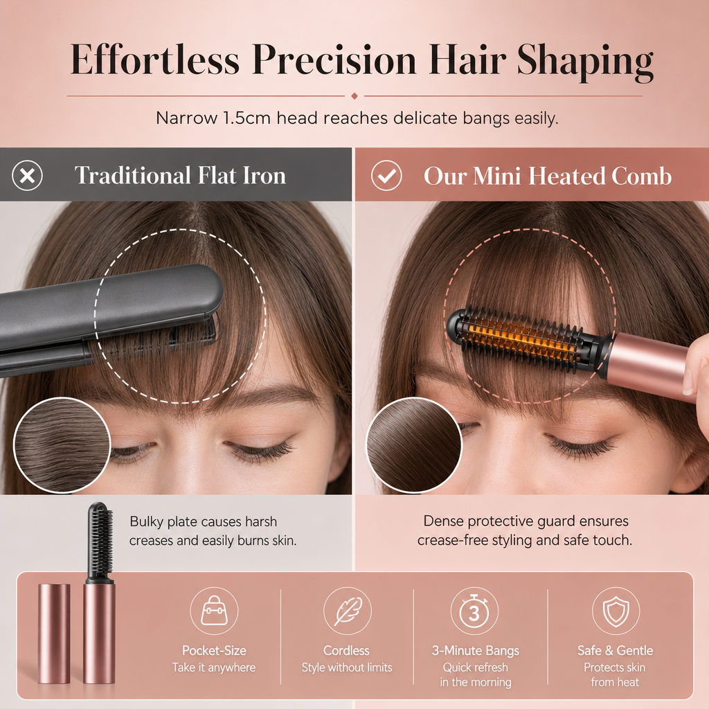 💇 Cordless Heated Styling Comb for Bangs & Root Volume