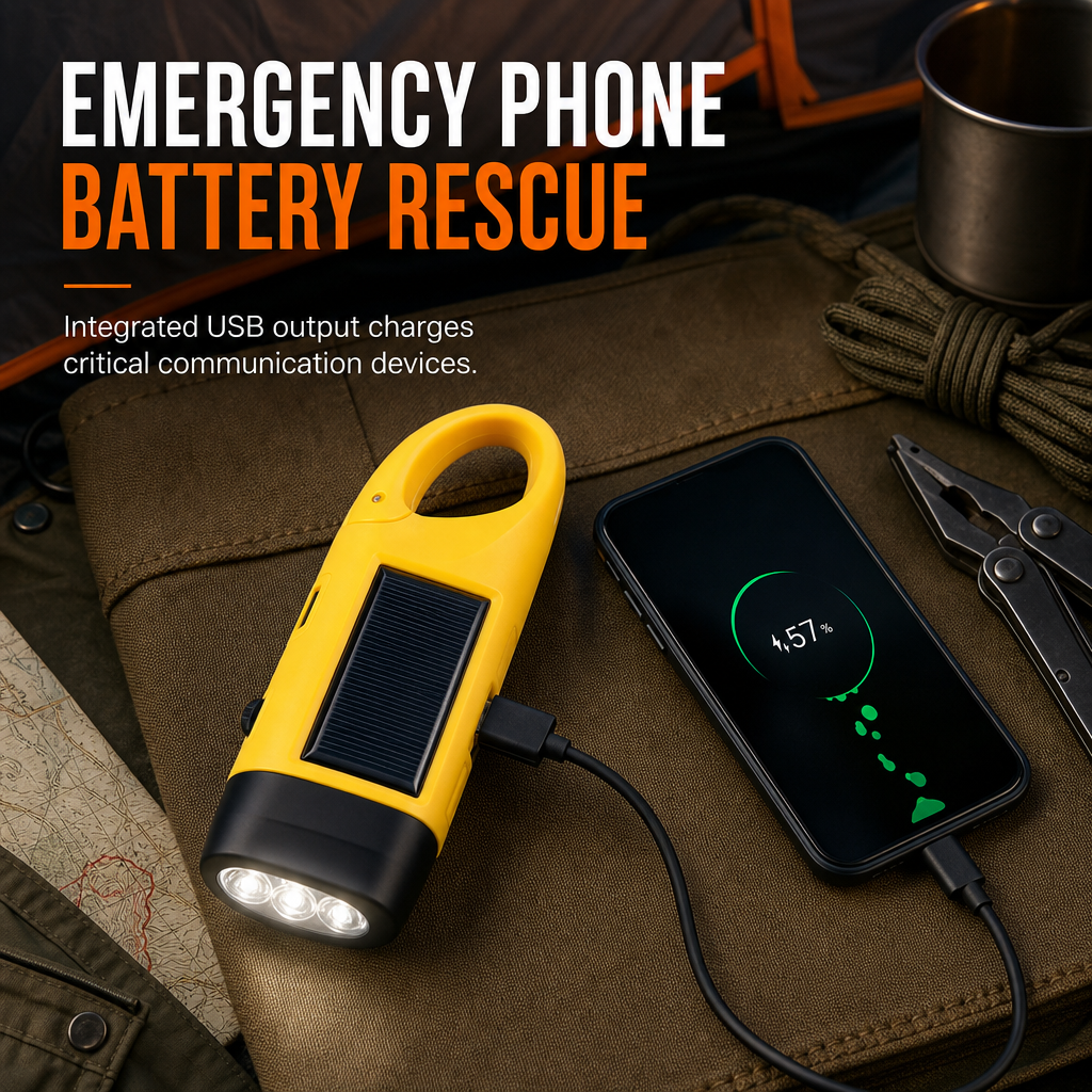🔦 Hand-Crank & Solar Emergency Flashlight