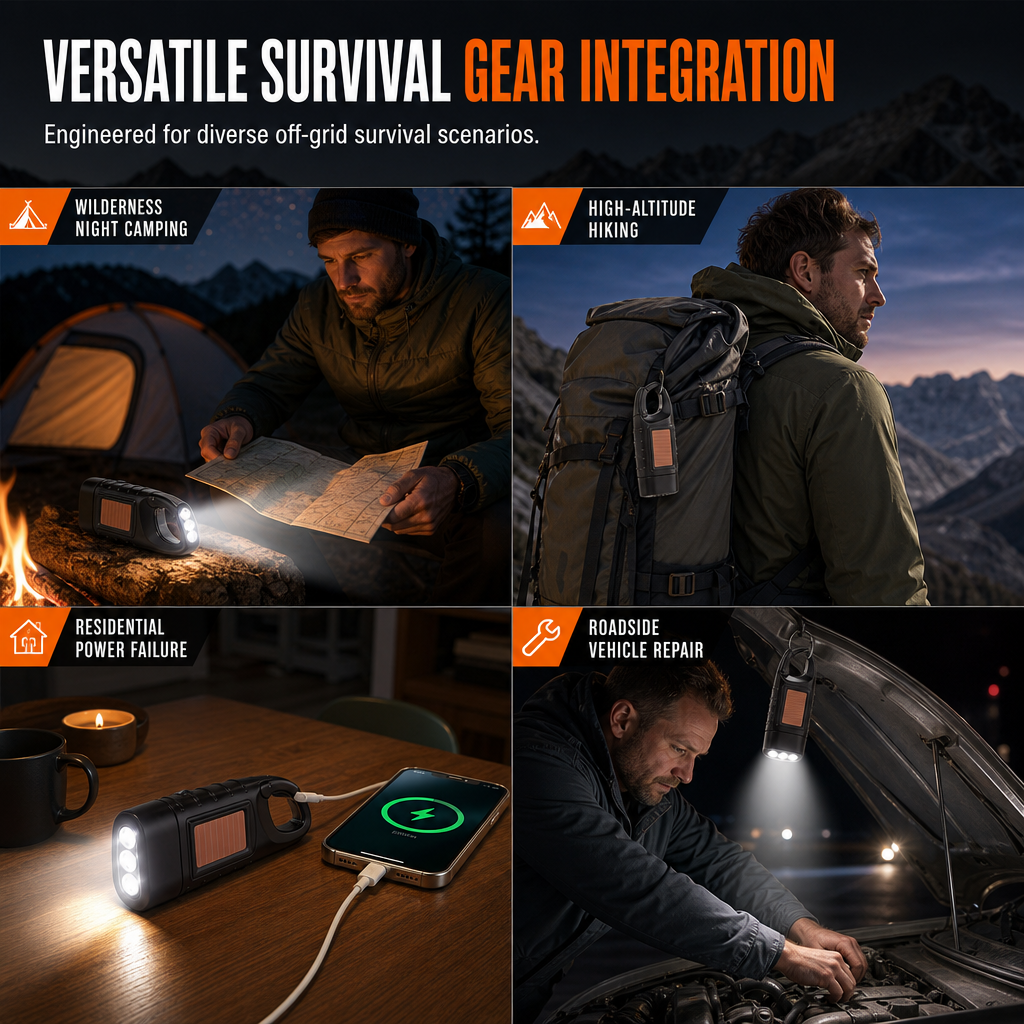 🔦 Hand-Crank & Solar Emergency Flashlight