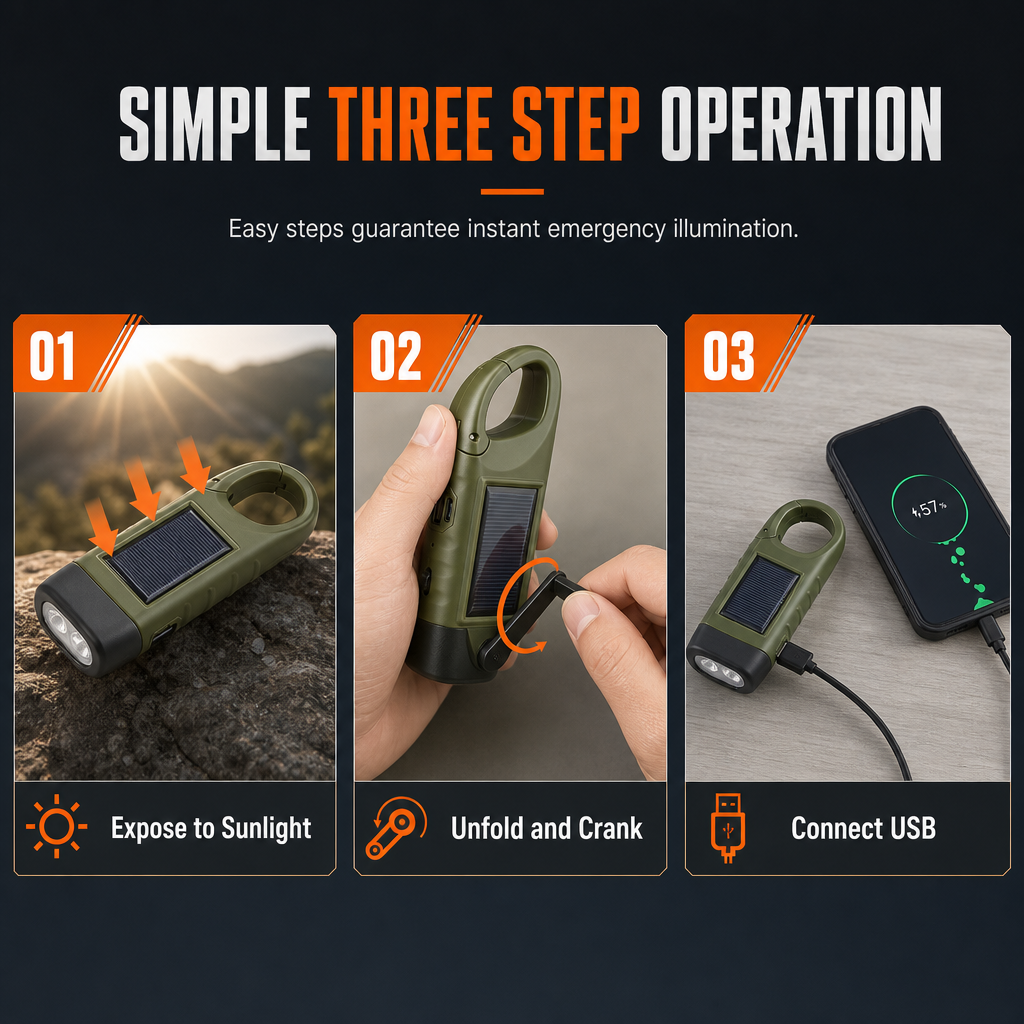 🔦 Hand-Crank & Solar Emergency Flashlight